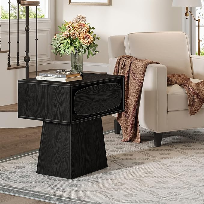 Tribesigns Modern Side End Table with Storage Drawer for Living Room, Bedroom and Small Space, Nightstand Accent Farmhouse Bedside with Oval-Shaped Handle, Easy Assembly (Modern, 1)
