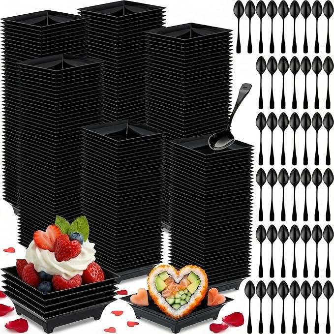 800 Pcs Mini Appetizer Plates with Spoons 2.44" x 2.44" Disposable Mini Dessert Plates Plastic Appetizer Bowls Tiny Serving Trays for Valentines Day Party Birthday, Wedding