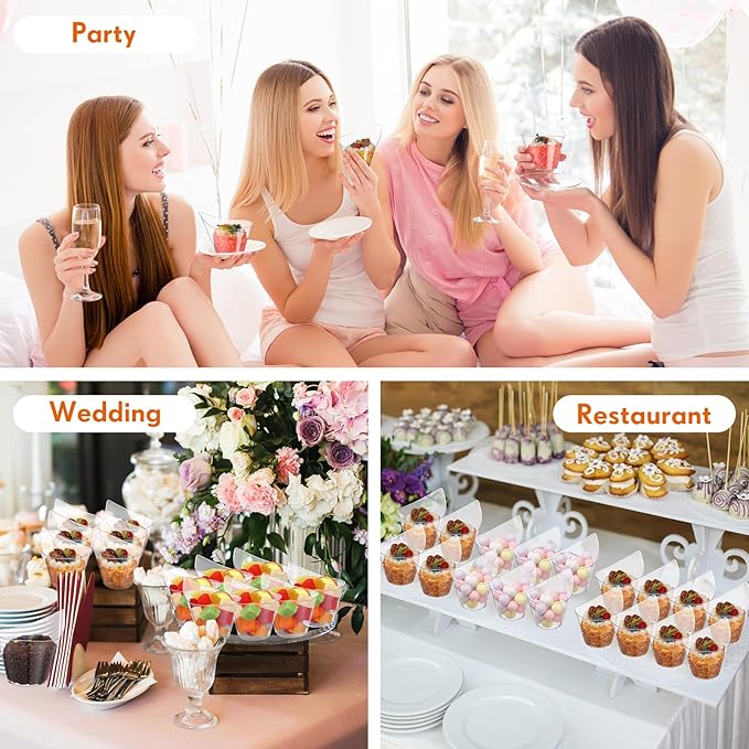 400 Pack Clear Plastic Dessert Cups with Tasting Spoons, Appetizer Cups Yogurt Parfait Bowls with Spoons for Party Supplies Catering Chocolate Desserts Buffet Food Display (7 oz)