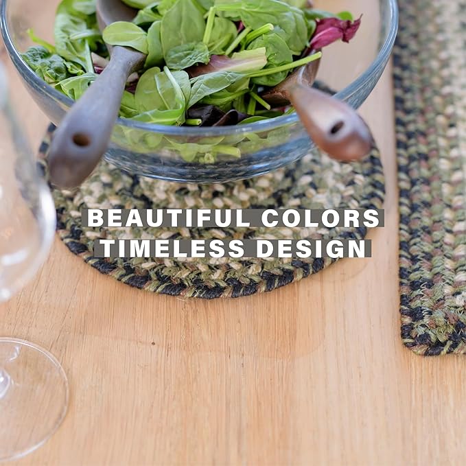 Homespice Pinecone Jute Woven Round Placemats Set of 6, 15", Warm Country Rustic Decor, Green Table Mats - Vibrant Colors, Durable, Easy to Clean and Protects Furniture