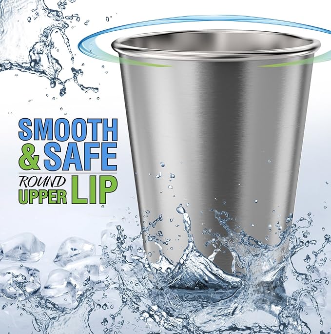 CHILLOUT LIFE Stainless Steel Kids Cups 8 oz - Stainless Steel Small Children Cups for Home & Outdoor Activities, BPA Free Unbreakable Premium Stackable Metal Drinking Glasses (4-Pack)