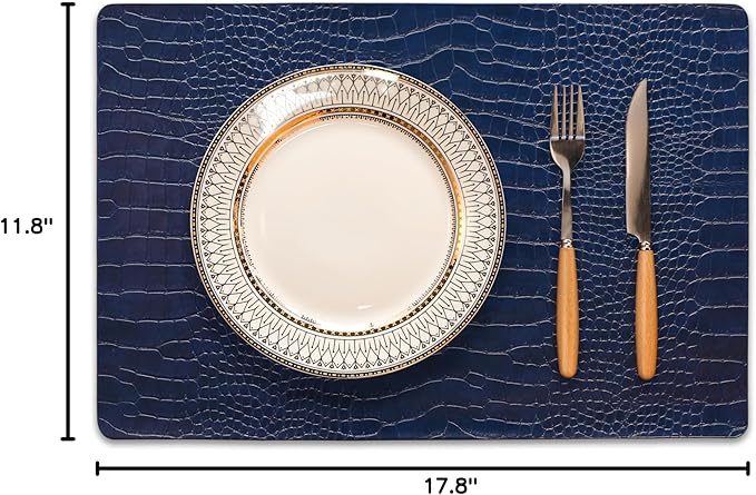 Set of 6 Faux Leather Placemats, PU Table Mats, Waterproof, Stain Resistant, Heat Resistant, Easy to Clean for Kitchen Dining Table,Conference Table