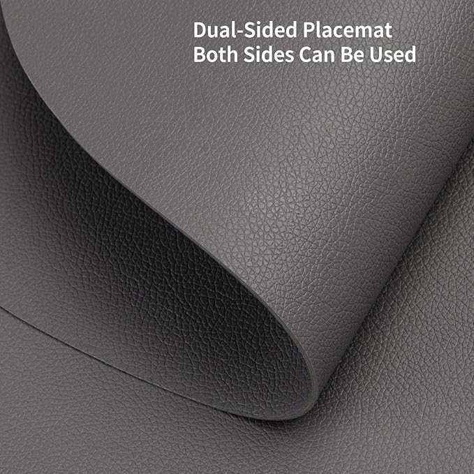 Myir JUN Placemats, Dual-Sided Placemats Waterproof Faux Leather Placemats Set of 6 Place Mats and Coasters Non-Slip Washable Table Mats for Dining Table (Gray, Set of 6)