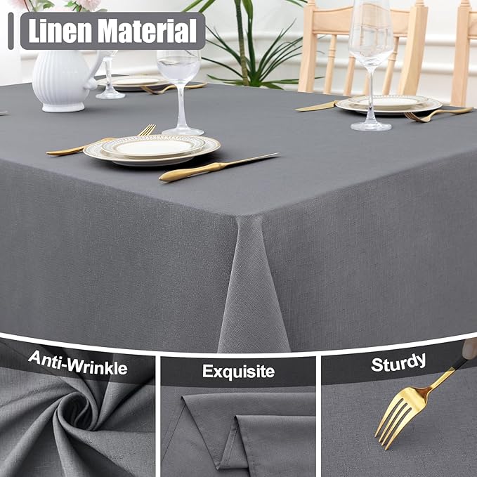 Smiry Square Table Cloth Linen Textured, Waterproof Spillproof Anti-Wrinkle Burlap Tablecloth, Washable Decorative Fabric Table Cover for Dining, Party, Banquet, 60 x 60 Inch, Grey