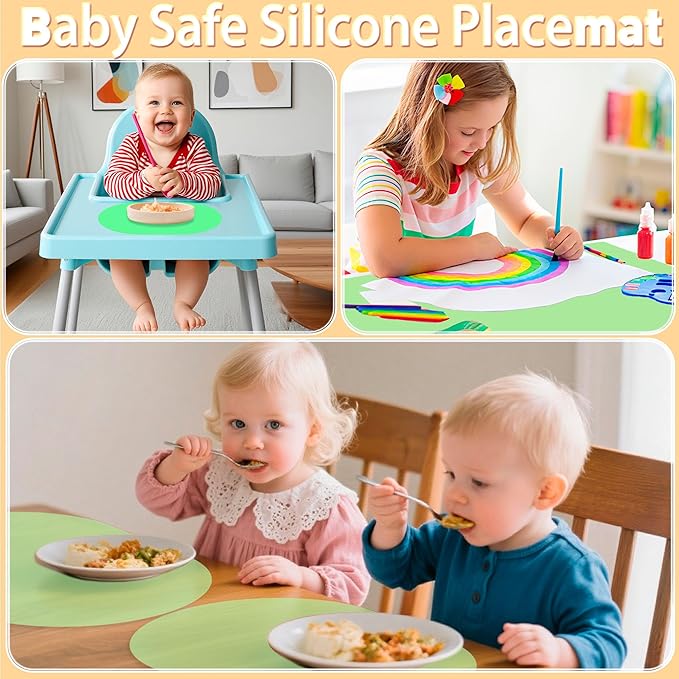 Oval Silicone Placemat Set of 4,Heat Resistant Placemats, Silicone Table Mats,Non-Slip Dining Mat for Home,Waterproof Easy Clean Kids Placemats,17"x12" Ultra-Thin Translucent (4Pcs, Green)