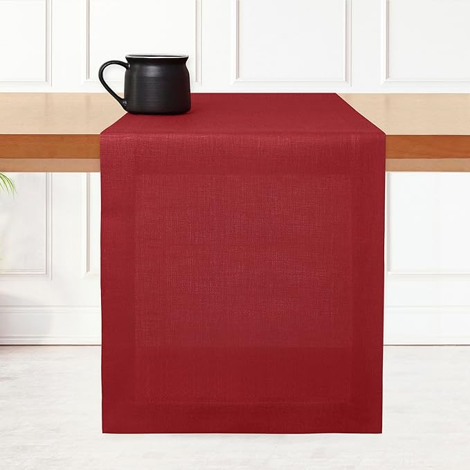 D'Moksha Homes Linen Red Table Runner 120 Inches Long - 100% Pure Linen Dining Table Runner 14 x 120 Inch for Valentines, Spring - Machine Washable