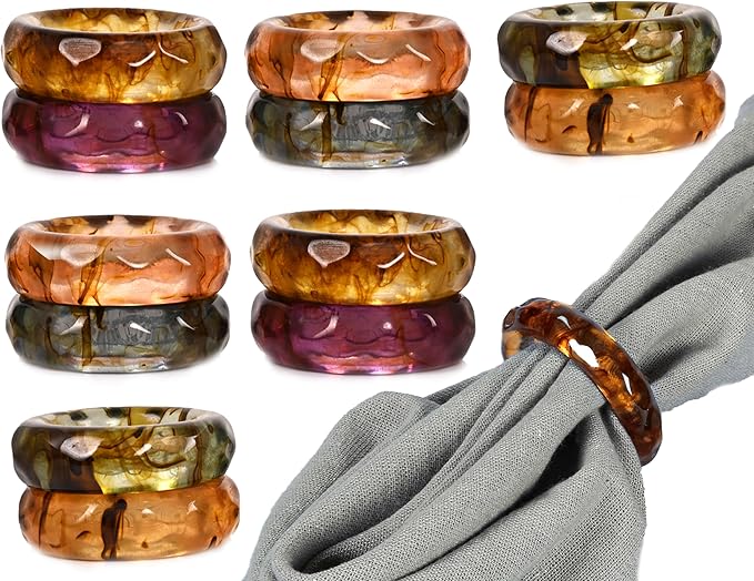 ALPHA Living HOME Spring Pastel Epoxy Napkin Rings - Set of 12 Multi-Color Epoxy Resin Napkin Holders for Modern Tabletop Decor, Perfect for Weddings, Parties, Special Events & Everyday Dining