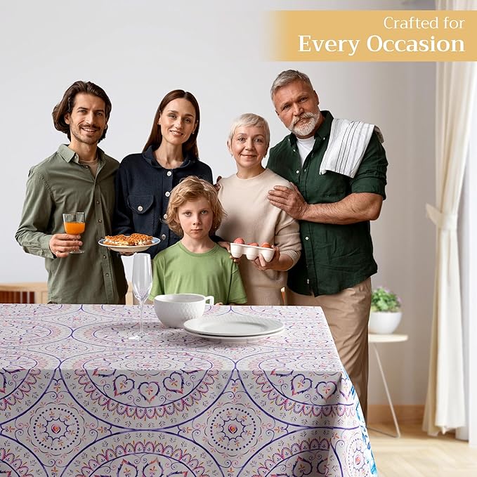 Maison d' Hermine Table Cloth Square Table 100% Cotton 60 x 60 Inches Tablecloth Reusable Decorative for Dining Room Farmhouse Home Valentines Day Decorations Spring Summer - Mandala