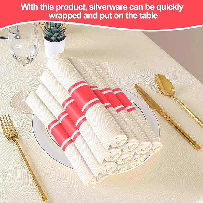 Germiwipe Red White Striped Paper Napkin Bands Self Adhesive - 500 Pcs 1.5x4.25 Inches Silverware Wraps Band Disposable Paper Napkin Rings for Restaurant Wedding Party Home Outdoor Holidays