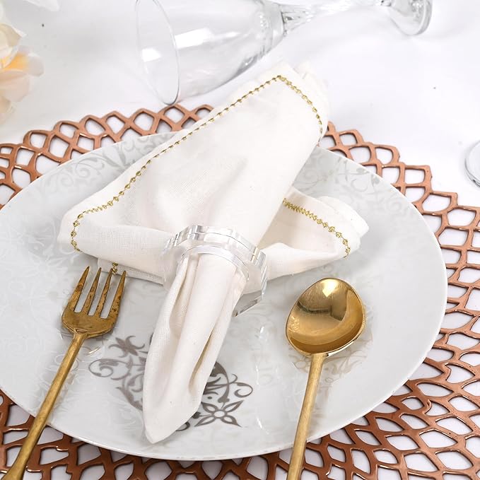 CLEENTABLE Acrylic Napkin Rings Set of 8 - Octagon Transparent Design for Christmas, Thanksgiving, Holiday Table Decor - Durable Crystal Napkin Holders for Dinner Parties & Everyday Use (Opaque)