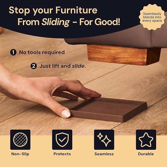 CasterMaster Antiskid Furniture Pads Rectangular, Non-Slip Rubber Caster Cups, Anti-Sliding Floor Protectors for Furniture - Black, 2'' x 4'' (Pack of 4) - Floor Protectors for Chairs