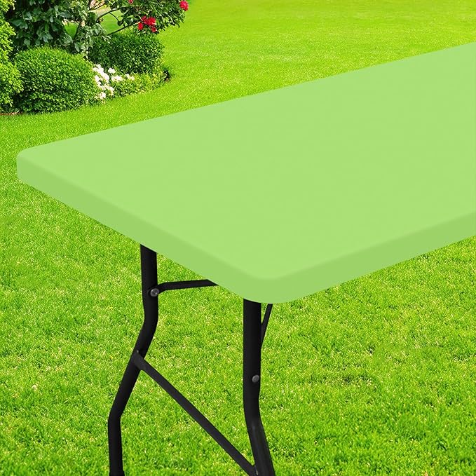 Smiry Rectangle Picnic Table Cloth, Waterproof Elastic Fitted Tablecloths for 6 Foot Tables, Washable Polyester Table Cover for Camping, Indoor and Outdoor (Lime Green, 30"x72")