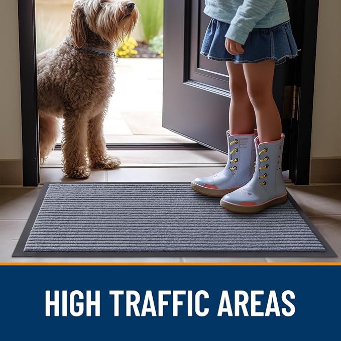 OLANLY Front Door Mat Indoor Outdoor Entrance, Waterproof Heavy Duty Doormat, Fade Resistant, Low Profile, Easy Clean Patio Porch Welcome Floor Mats for Entry, 71x47, Ash Grey