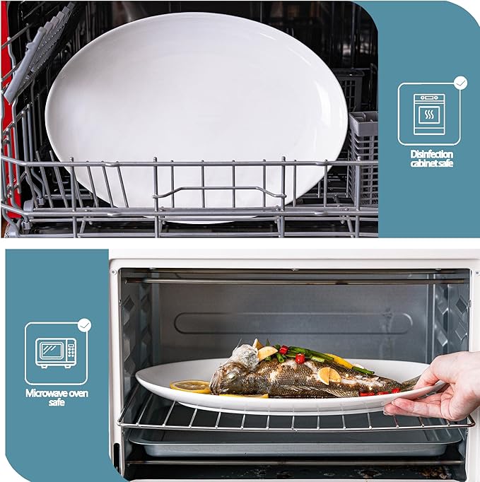 Serving Platters Set of 2 – 14 Inch Oval White Serving Platters, Large Porcelain Serving Platter Set for Party, Appetizers, Charcuterie, Sushi & Dessert, Microwave & Dishwasher Safe