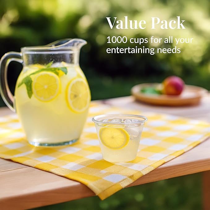 Prestee 1000 Clear Plastic Shot Glasses Disposable - Cocktails, Juice and Plastic Wine Glasses Disposable Party Cups for Adults- Indoor/Outdoor Events, Everyday Use - 9 oz Food-Grade Material