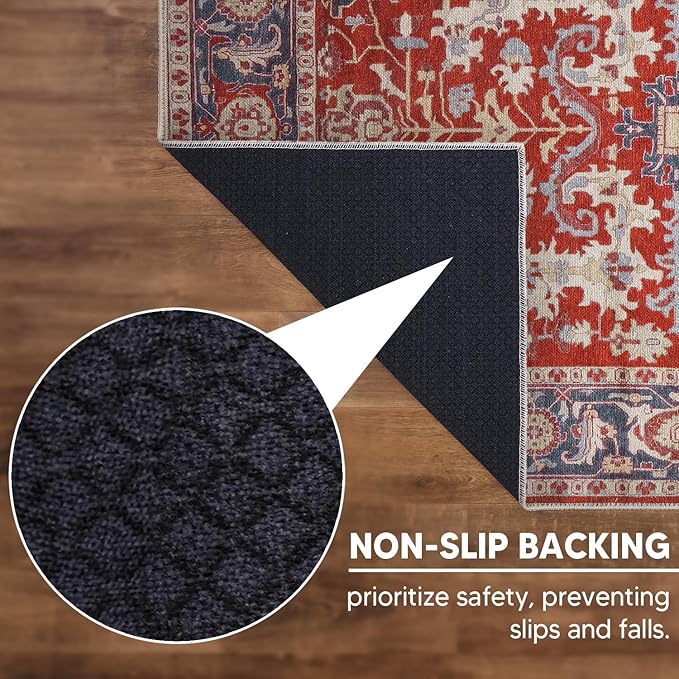Keen Home Design 2x7 Rug - Machine Washable Runner Rug with Non-Slip Backing, Ideal for Hallway, Entryway, Kitchen, Laundry Room - Vintage, Easy Clean, Durable, Low Pile Rug - (2'6" x 7')