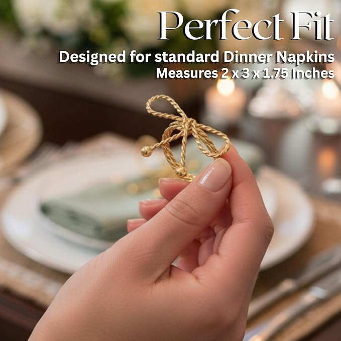 CLEENTABLE Elegant Metal Napkin Ring Set of 12 - Bow Napkin Ring with Sturdy Design - Handmade Napkin Holders for Wedding, Dinner, Parties, Dining Room, Family Gathering (Gold & Silver)