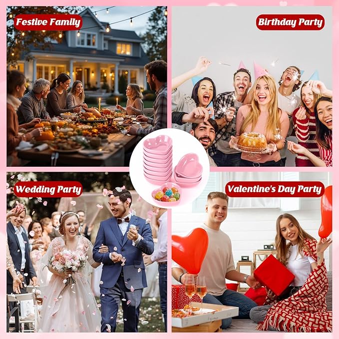 12PCS 3.2inch Heart Shaped Bowl Heart Bowl For Candy Lovers, Office Desk Decor, Home Snack Display, Valentine'S Day, Wedding Celebrations, Birthday Parties,Family Kitchen Use