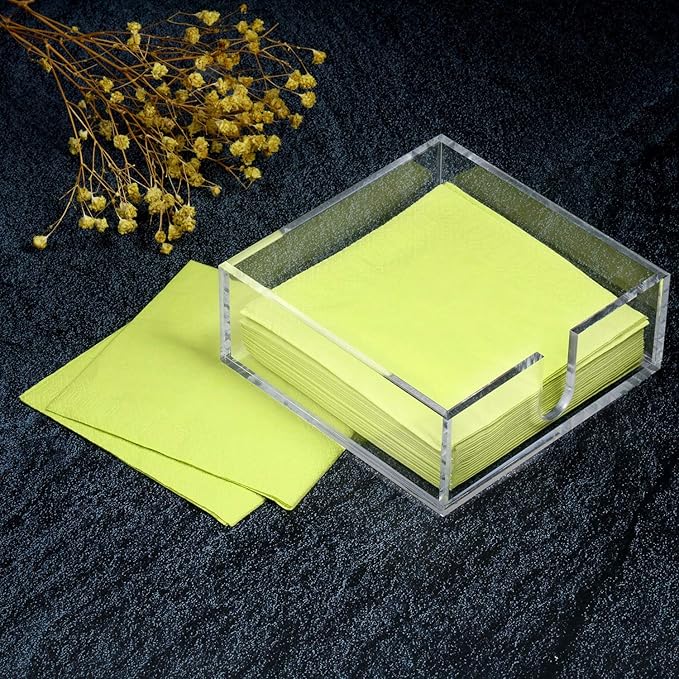 Acrylic Cocktail Napkin Holder for Table, Clear Beverage Napkin Holder Square Rectangle for Dinner, Kitchen, Bathroom, Restaurant, Bar (2 Pieces, 5.5 x 5.5 Inch)