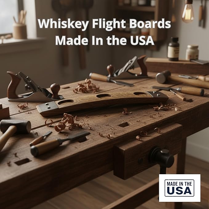 Barrel Stave Premium 3 Glass Whiskey, Bourbon, Scotch Flight Serving Tray, (No Glasses,Dark Walnut)