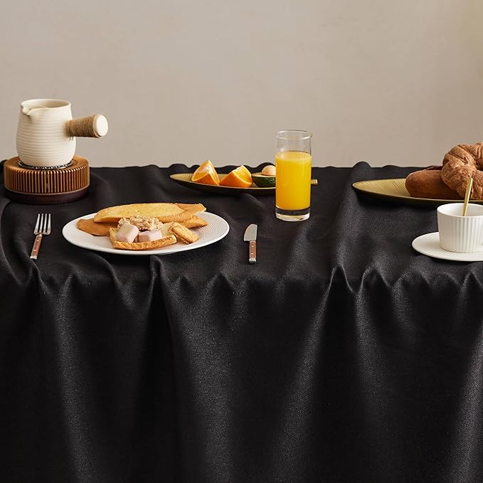 Linen Tablecloth with Tassels, Farmhouse Style Black Tablecloth, Water Resistant Burlap Tablecloths for Rectangle Table, 52x70 Inch Black