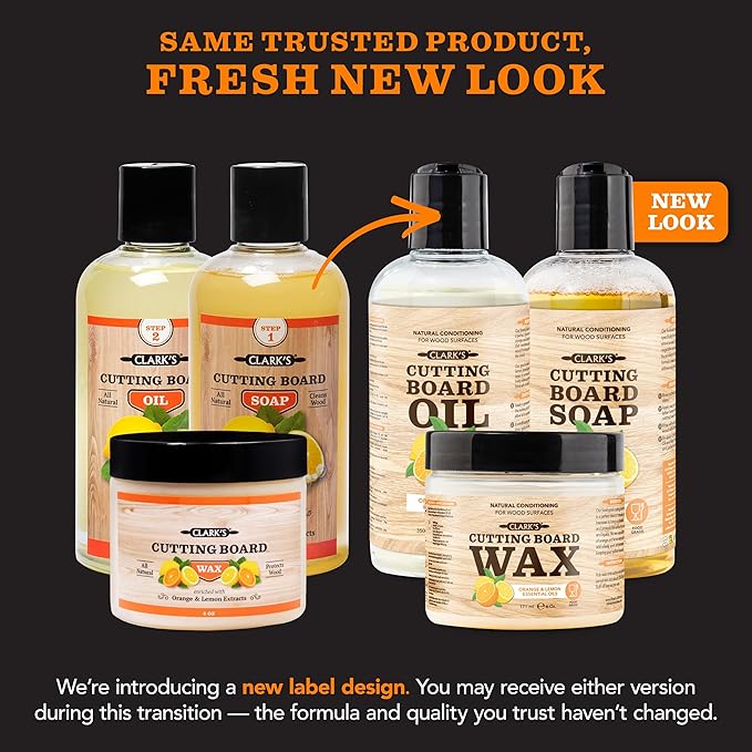 CLARK'S Cutting Board Oil And Wax Kit - Restore The Beauty Of Your Wood - 3-Step Care Solution - Clean Your Wood In All Natural Chemical Free Way - Prevents Cracking Or Warping - Food Safe