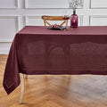 Solino Home Linen Burgundy Tablecloth 60 x 120 Inch - Classic Hemstitch, 100% Pure Linen Rectangular Tablecloth - Machine Washable Table Cloth for Winter, Valentines