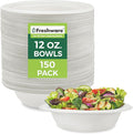 Freshware Paper Bowls - Disposable Soup Bowl, Biodegradable Sugarcane Fiber Serving Bowls - Heavy Duty Bagasse for Hot Food Plates - Microwave & Freezer Safe, Stackable Dinnerware - 150-Pack, 12 oz.
