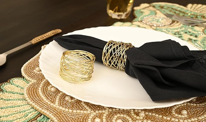 ALPHA Living HOME Gold Napkin Rings 12 Set of Premium 100% Metal, Rust-Resistant Tabletop Décor - Napkin Holders Buckles for Family Dinner, Wedding, Party, Decorations, Banquet, Party, Easter