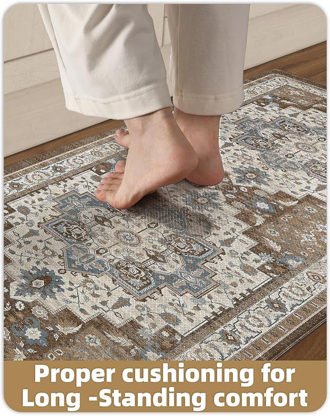 Color&Geometry Anti Fatigue Kitchen Mats for Floor 24x59, Vintage Decor, Easy Clean, Waterproof & Oil Proof, 0.4" Thick Cushioned, Non-Slip Kitchen Runner Rug for Sink, Laundry, Office, Brown