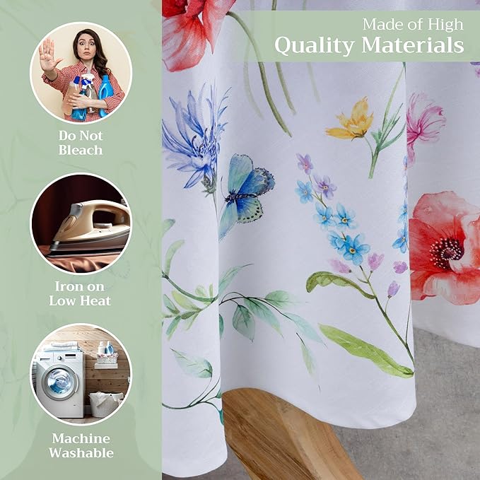 Maison d' Hermine Table Cloth Round Table 100% Cotton 69 Round Inches Tablecloth Reusable Decorative for Dining Room Farmhouse Home Valentines Day Decorations Spring Summer - Just Floral
