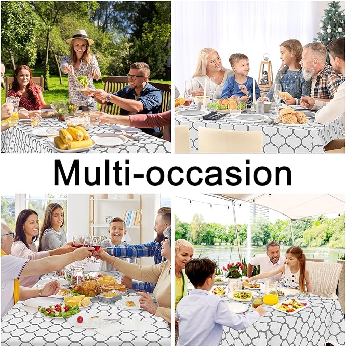 Smiry Rectangle Table Cloth, Waterproof Vinyl Tablecloth with Flannel Backing for Rectangle Tables, Wipeable Spillproof Plastic Tablecloths for Dining, Camping, Indoor and Outdoor (54"x78", White)