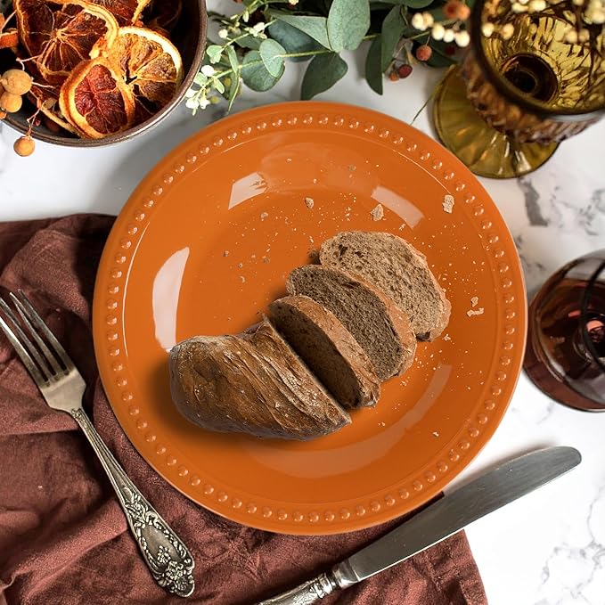 Melamine Beaded Dinner Plate Set of 6, 11inch, Fall, BPA Free, Platter, Serving Dishes, Chip & Break Resistant, Lightweight, Durable, Great for Dining, BBQs, Picnics, Weddings & Everyday Meals