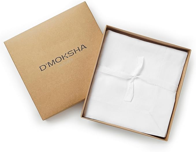 D'Moksha Homes Linen White Tablecloth 60 x 90 Inch - 100% Pure Linen Rectangular Tablecloth - Machine Washable Table Cloth for Valentines, Spring, Easter