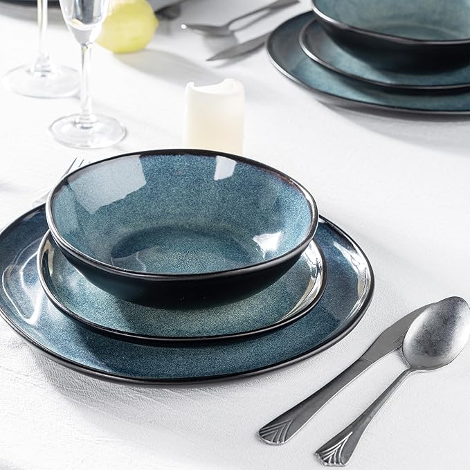 AmorArc Ceramic Dinnerware Sets,Handmade Reactive Glaze Stoneware Plates and Bowls Set,Highly Chip and Crack Resistant | Dishwasher & Microwave Safe Dishes Set,Service for 8 (24pc)