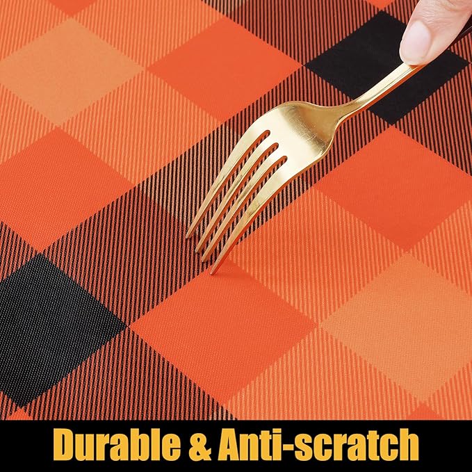 Smiry Rectangle Picnic Table Cloth, Elastic Waterproof Fitted Vinyl Tablecloths, Flannel Backed Buffalo Plaid Table Covers for Dining, Camping, Outdoor (Orange and Yellow, 30" x 72")