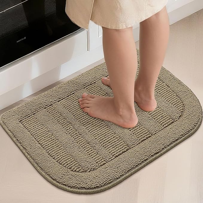 BEQHAUSE 30x18 Inch Kitchen Rug Mat Durable Kitchen Rugs Non-Slip Washable Absorbent Kitchen Mats for Floor Dirt-Resistant Semicircular Kitchen Mat (Beige)