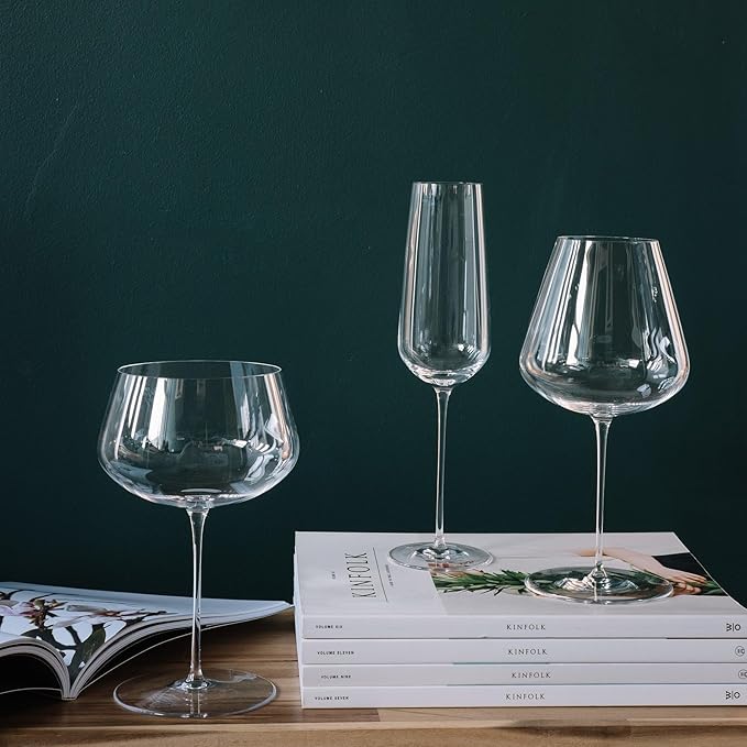 NUDE Red Wine Glasses Set of 2, Stem Zero Elegant – Crystal Long Stem Red Wine Glasses for Light to Medium Bodied Red Wines, Tapered Sides, Lead-Free, Dishwasher Safe, 22 oz Each