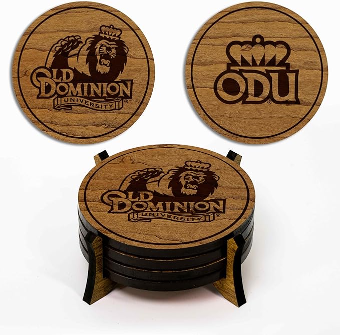 LazerEdge Old Dominion Monarchs Wooden Coaster Set - Cherry Wood - Officially Licensed Product - 4-Pack