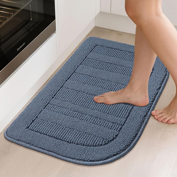 BEQHAUSE 30x18 Inch Kitchen Rug Mat Durable Kitchen Rugs Non-Slip Washable Absorbent Kitchen Mats for Floor Dirt-Resistant Semicircular Kitchen Mat (Blue)