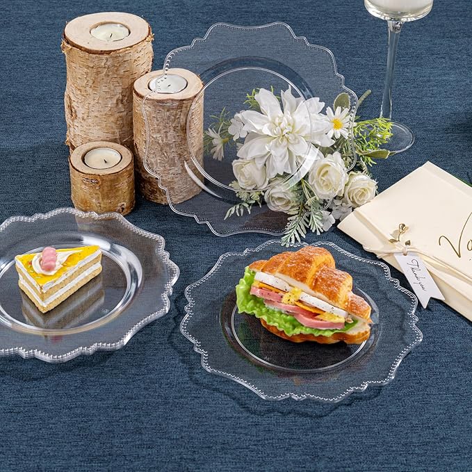 COLOSUS 60pcs 7.5 inch Clear Plastic Dessert Plates - Heavy Duty Plastic Appetizer Plates,Premium Disposable Salad Plate for Thanksgiving Wedding and Everyday Use
