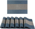 FAVE Placemats Set of 6 Indigo Blue Woven with Gray Placemats Durable and Wipeable Vinyl Placemat Set of 6 for Wedding, Banquet, Birthday, Party, Restaurant Decorations（Indigo Blue）
