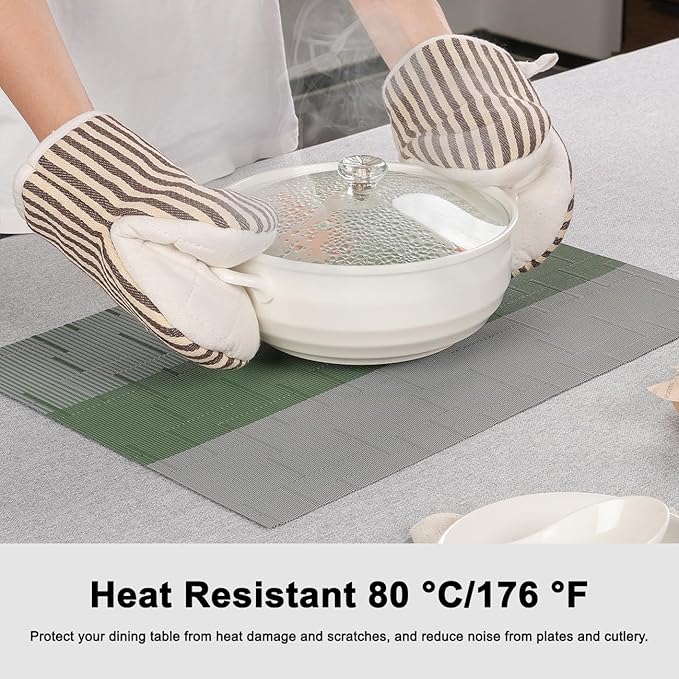 Placemats Set of 8, Vinyl Woven Place Mats Indoor Set of 8 Washable Wipeable PVC Table Mats Heat-Resistant Non Slip Placemat for Kitchen Dining Outdoor Table (Gray Sage Green, Set of 8)