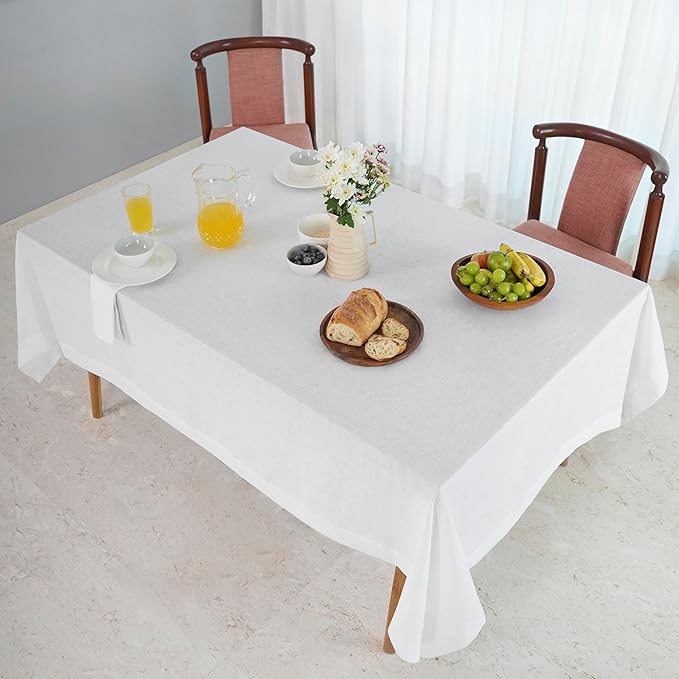 D'Moksha Homes White Linen Tablecloth 60 x 144 Inch - 100% Pure Linen Table Cloth for Rectangle Tables - Machine Washable Tablecloth for Valentines, Spring, Easter