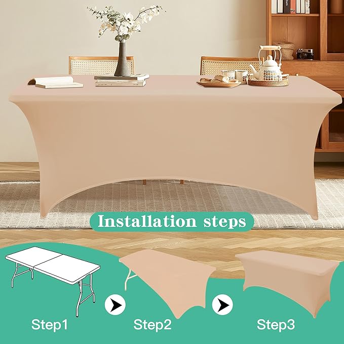 2Pack 4FT Table Cloth for Rectangular Fitted Events Stretch Champagne Table Covers Washable Spandex Tablecloth Protector for Party, Wedding, Cocktail, Banquet, Festival