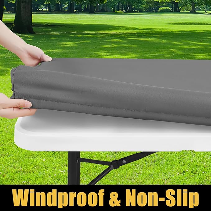Smiry Rectangle Picnic Table Cloth, Waterproof Elastic Fitted Tablecloths for 5 Foot Tables, Washable Polyester Table Cover for Camping, Indoor and Outdoor (Grey, 30"x60")