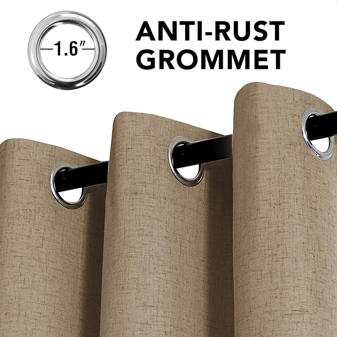 H.VERSAILTEX Linen Curtains 100% Blackout Curtains for Bedroom 63 inch Long Full Light Blocking Nature Linen Blended Window Curtains for Living Room Nickel Grommet (2 Panels, Heathered Macchiato)