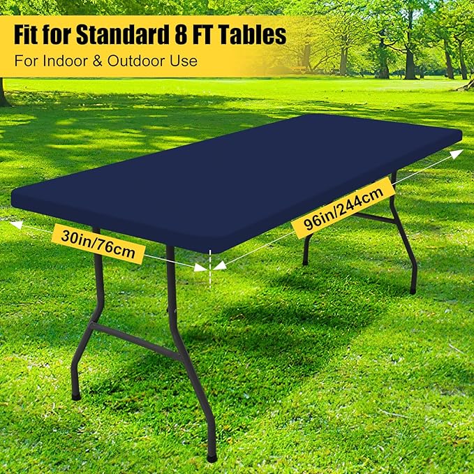 Smiry Rectangle Picnic Table Cloth, Waterproof Elastic Fitted Tablecloths for 8 Foot Tables, Washable Polyester Table Cover for Camping, Indoor and Outdoor (Navy, 30"x96")