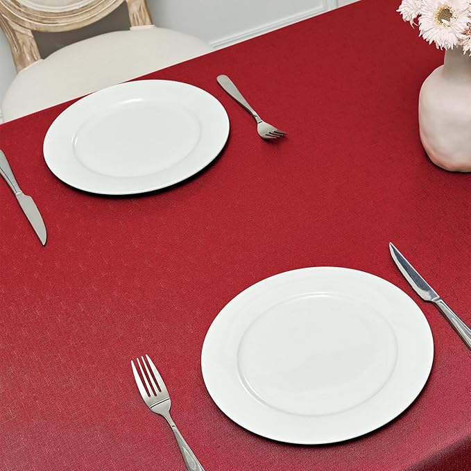 2 Pack Rectangle Tablecloth, 52x70 inch, Water Resistant Wrinkle Free Linen Textured Table Cloth Washable, Decorative Fabric Table Cover for Dining, Party and Camping, Red