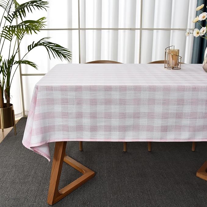 Gingham Table Cloth for Rectangle Tables Pink Checkered Plaid Tablecloth Heavy Duty Cotton Blend Washable & Wrinkle Table Cover for Outdoor Kitchen Dining Picnic Camping (52x86 Inch)